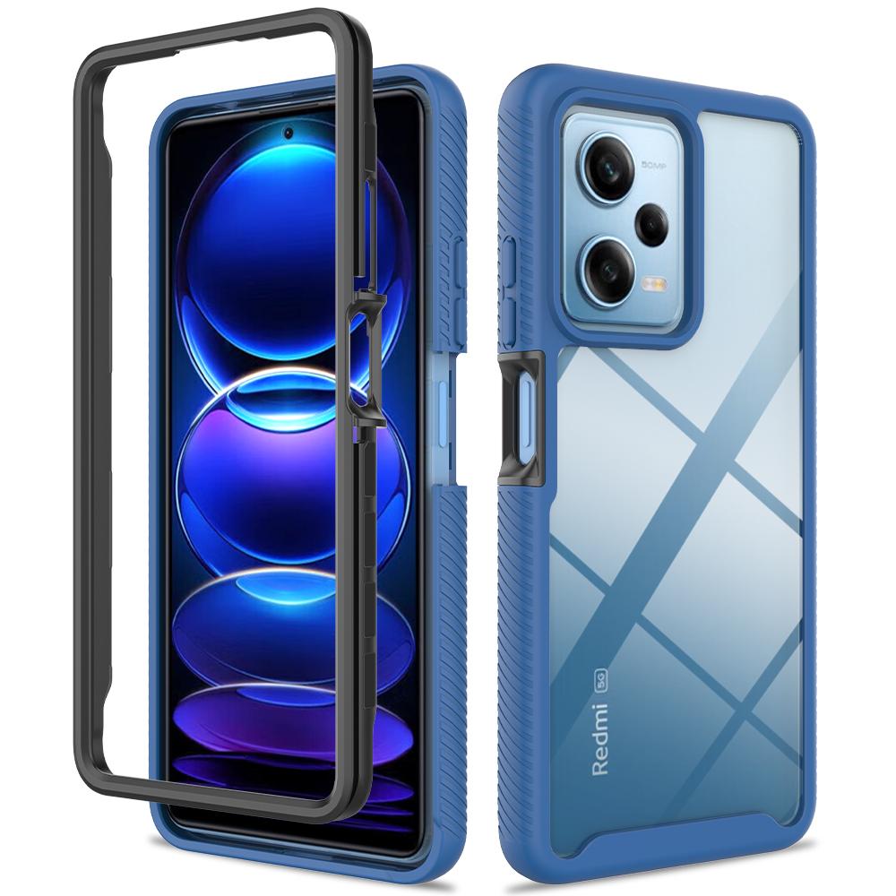 

Shockproof Case For Xiaomi Redmi Note13 Note12 Note10 Pro / Poco X5 X4 X3 Pro 5G TPU/PC Transparent Cover Front Frame + TPU Clear Shell Poco X4 Pro 5G синий