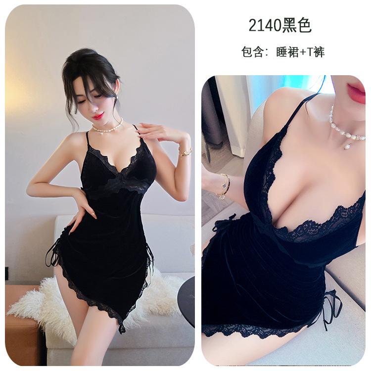 

Сексуальное нижнее белье соблазн кружево золотой бархат ночная рубашка пижама костюм чистой страсти qqny женский 2140 One size (fits most) чёрный