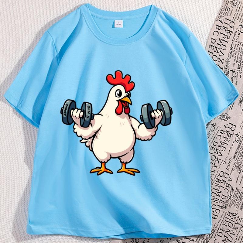 Chicken Workout Tshirt Cotton Casual Funny T Shirt Men Bodybuilding Tees Crewneck Short Sleeve Tshirt Breathable Streetwear