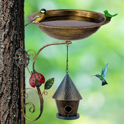 Wall Mounted Bird Bath Bowl Decoration Garden Supplies Design Birdfeeder for Outdoor Backyard Wooden