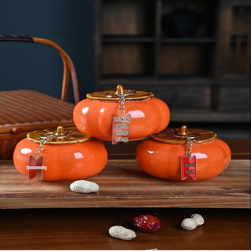 Shangqi Ceramic Persimmon Wedding Tea Jars (Pair)