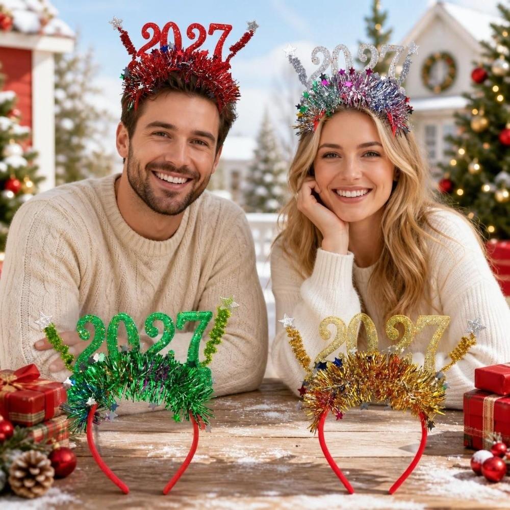 Sequin 2027 New Year Headband Cute 2027 Number Hair Hoop New Year Decorative Glasses Holiday Party