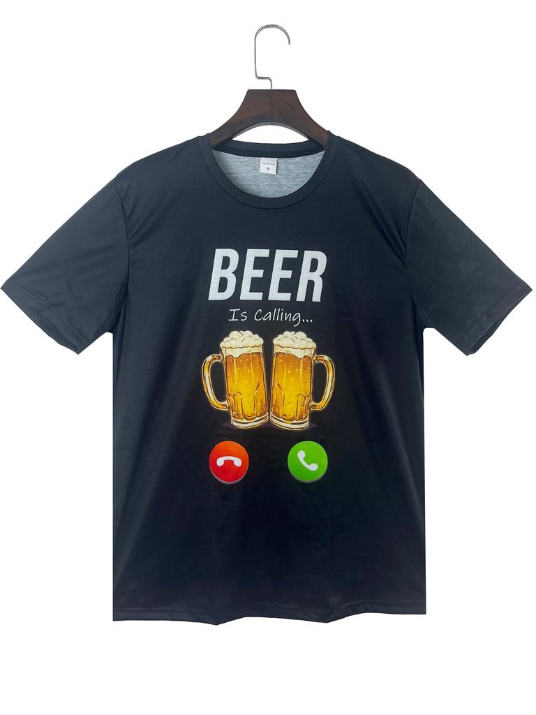 Herr T-shirt med roligt ölmönster - Andningsbar, Rundhalsad, Kortärmad - Perfekt för Sommarfester & Utomhusaktiviteter