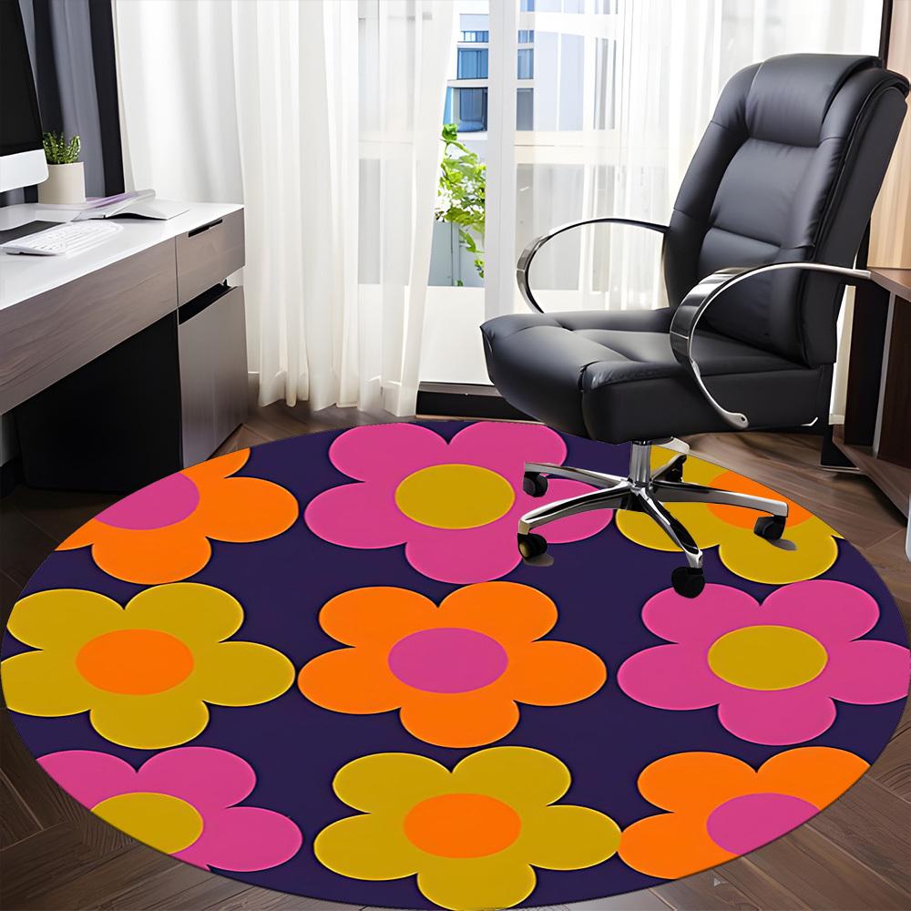 1PC Flower Pattern Office Round Area Rug, Mat Suitable For Office, Under Office Chairs Bedroom Living Room Home Decor, Room Deco