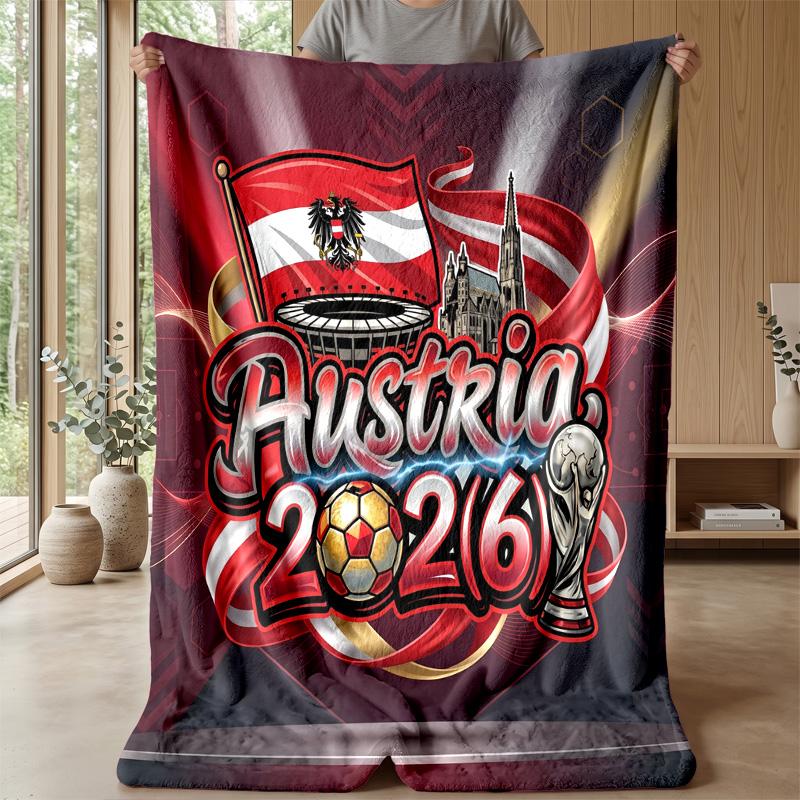 Austria Football Printed Flannel Blanket Skin Friendly Warm Decorative Throw for Indoor Couch Bed Daily Use