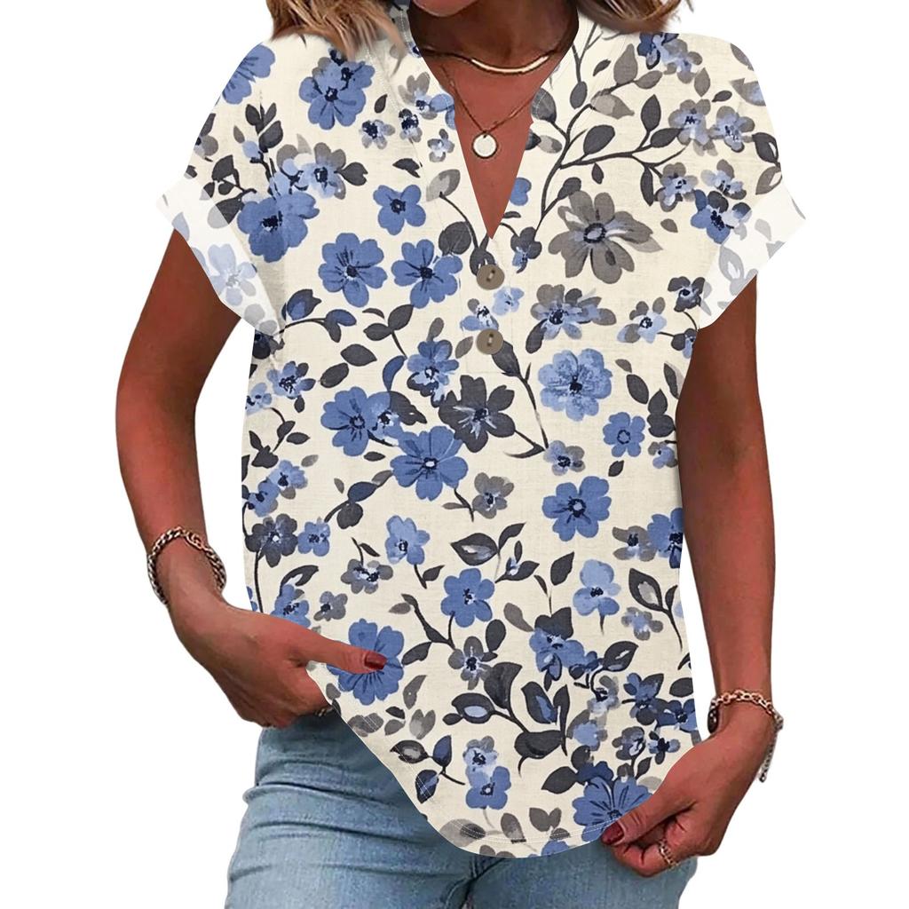 Linen Tops For Women Summer V Neck Short Sleeve Length Sleeve Womens Tops Casual Loose Fit Blouses