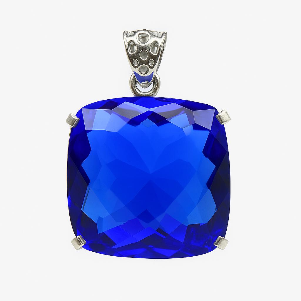 CERTIFIED 82 Ct Square Cushion 925 Sterling Silver Blue Tanzanite Stone Pendant AI-100-NS