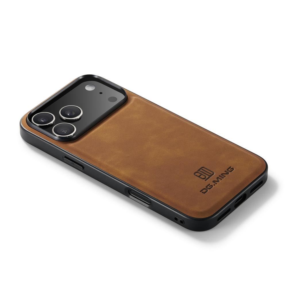 DG.MING For iPhone 17 Pro Case PU Leather Covered PC+TPU Hybrid Phone Shell