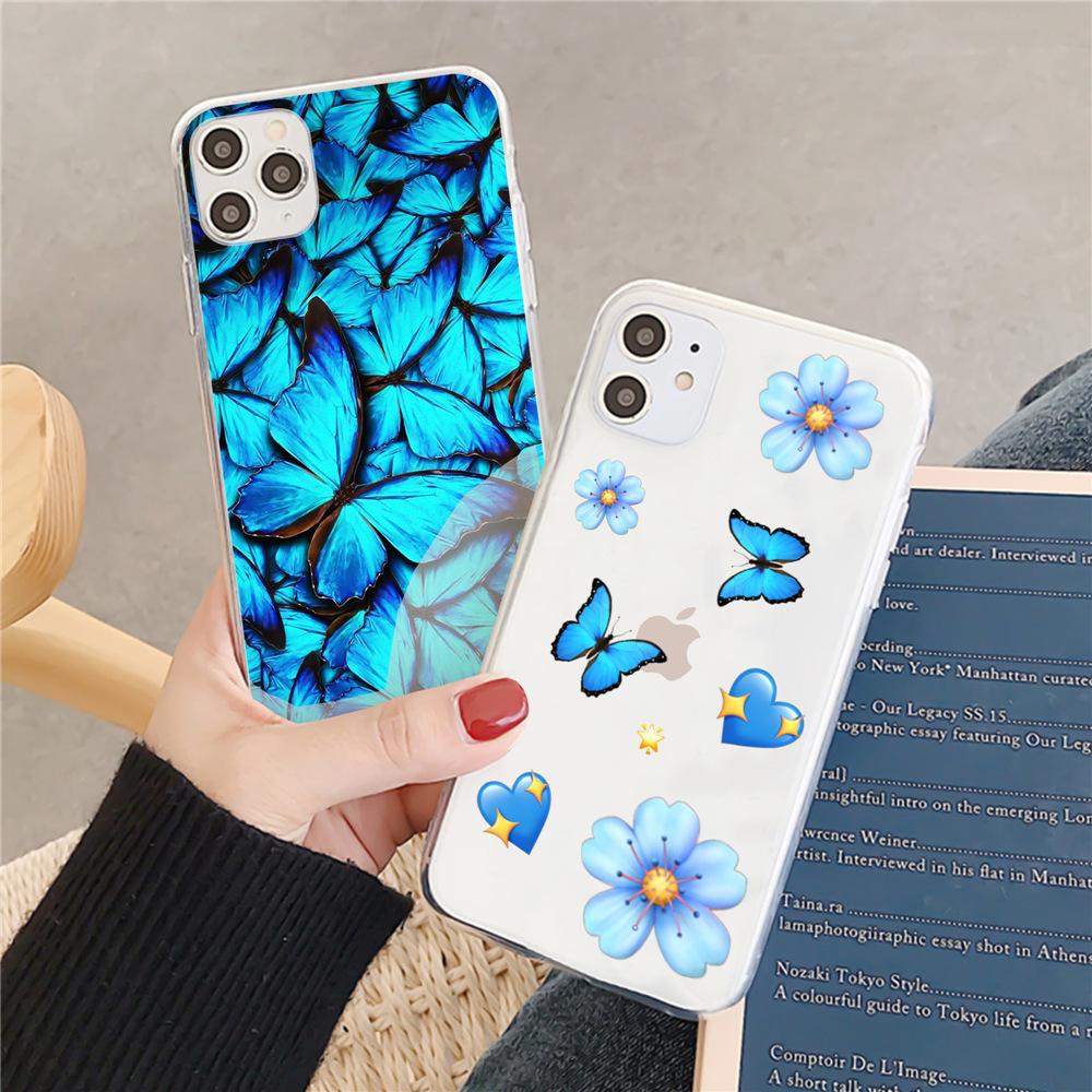 Blue Butterfly Transparent TPU Phone Case for Apple iPhone 14 Pro Max
