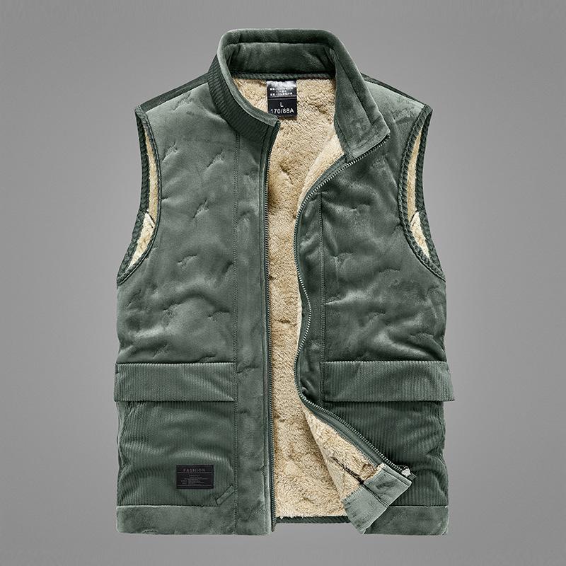 

Мужской зимний жилет из овчины 2023 года - теплая куртка-жилет 5XL зелёный/серый
