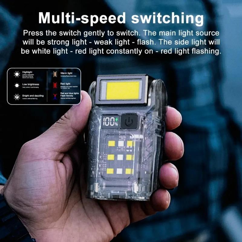 COB+SMD LED Outdoor Mini Flashlight USB-C Rechargeable Portable Torch Lamp Power Display Powerful Flashlight for Night Running