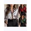 New Cross-Border Spring And Autumn Slim-Fit Long-Sleeve Leopard Print Round-Neck Satin Patchwork Shirt For Women