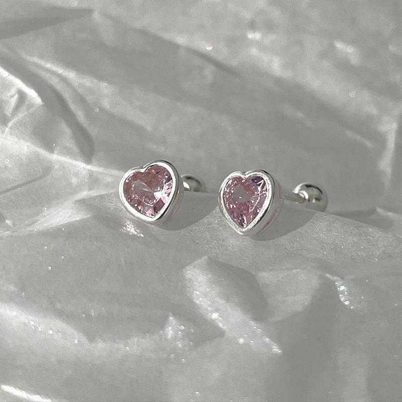 Heart-Shaped Zirconia Stud Earrings for Women - Cool, Simple Design for Ear Cartilage and Cochlea with Screw Back, Trendy and Niche.