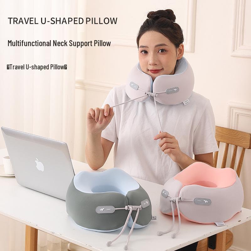 U-Shaped Memory Foam Travel Neck Pillow - Foldable Support for Airplane, Office Nap, with Customizable Logo Option