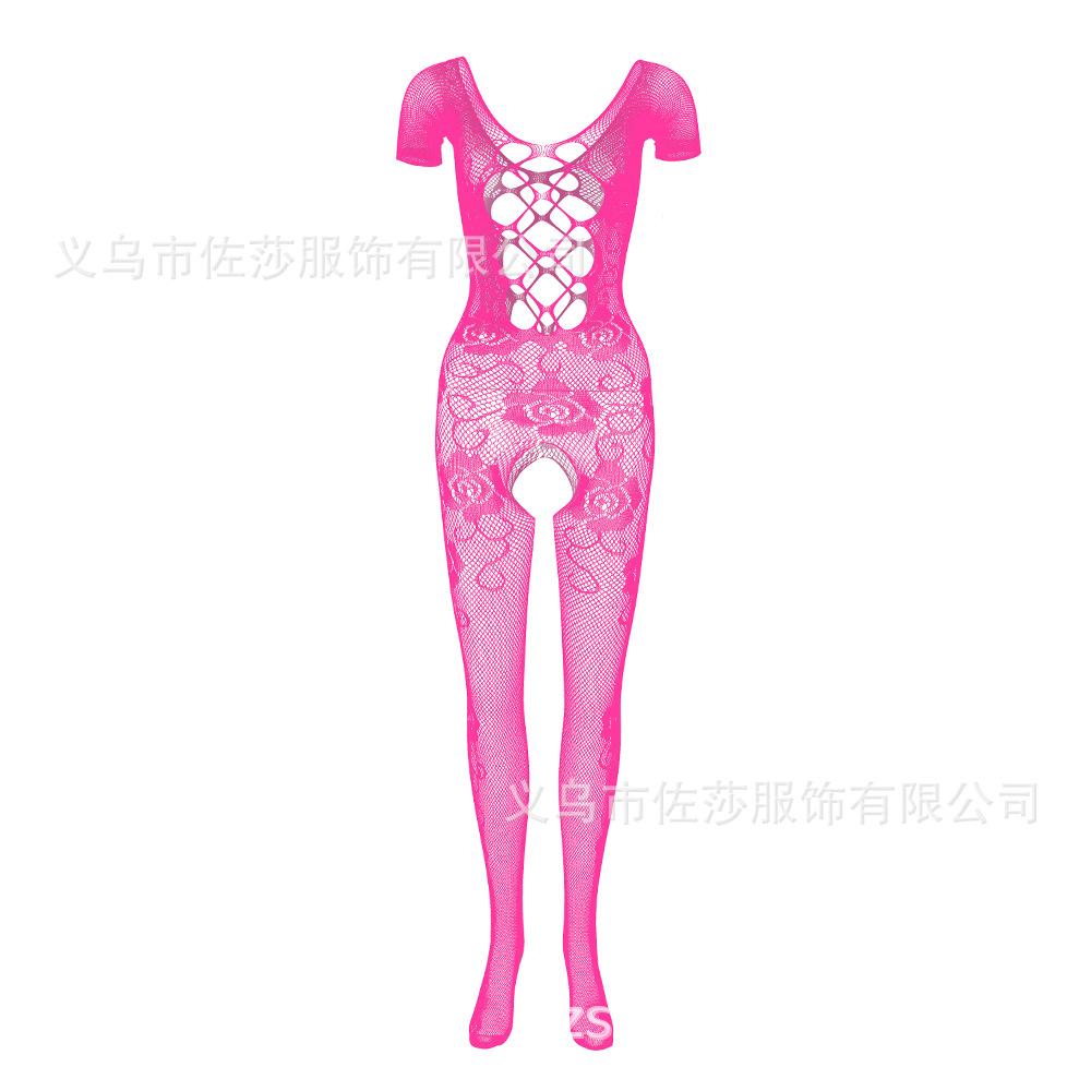 Sexy netwear sexy onesie rose jacquard open-file short-sleeved backless tights