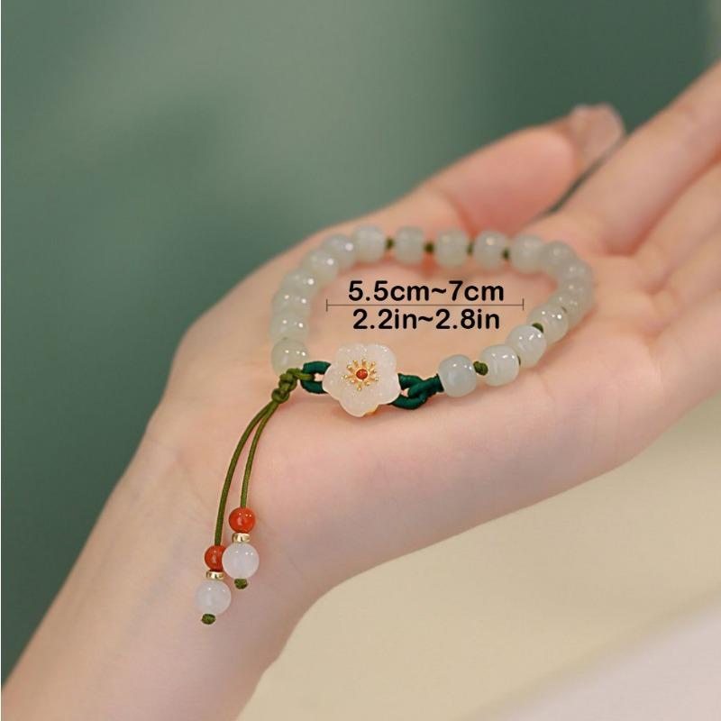 New Chinese Style Peach Blossom Bead Handmade Woven Hand Rope Bracelet Exquisite and Elegant Women's Dressing Accessories
