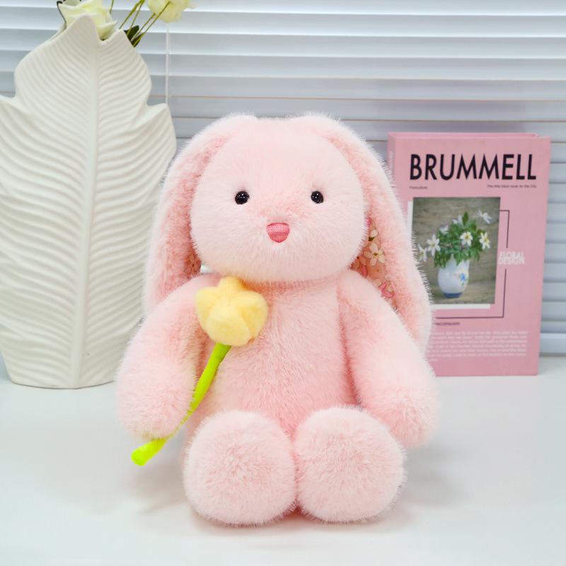 

Милая кукла-кролик с цветком, плюшевая игрушка «Кролик Роза» с длинными ушами, тряпичная кукла, подарок на День защиты детей, день рождения 35cm