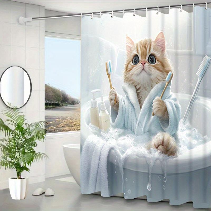 Cute Cat Bath Shower Curtain: Embrace the Fun Design, Soft Fabric, and Playful Vibes for Your Cozy Bathroom