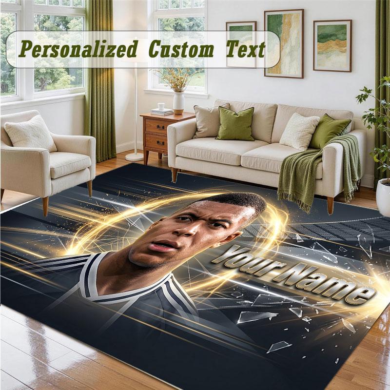 Crystal Velvet Square Rug Custom NameKylian Mbappe Pattern Non Slip Home Floor Decor Rug
