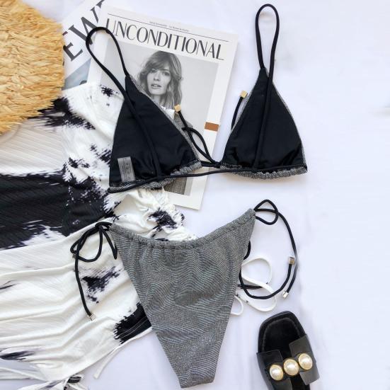 Bikini Set Bandage Lesklá dvoudílná sada plavek pro ženy Sexy špagetová ramínka