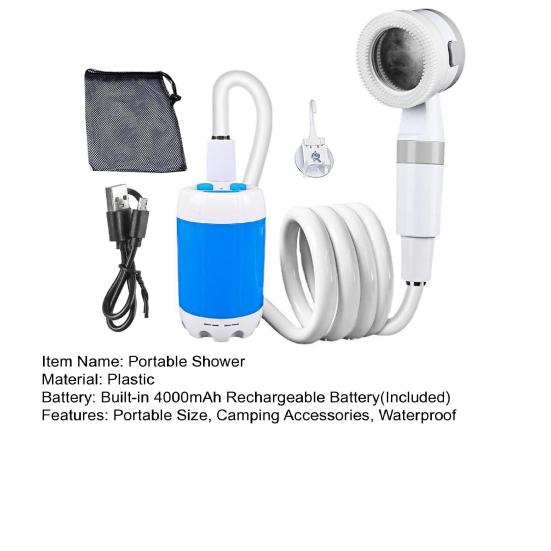 Přenosná kempingová sprchová pumpa USB dobíjecí venkovní kempování turistika mytí aut čištění domácích mazlíčků karavan cestování elektrická sprchová hlavice postřikovací pumpa