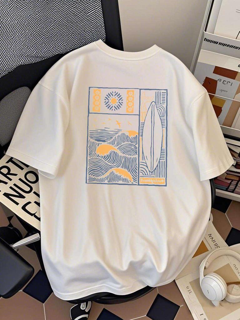 Retro Ocean Surfboard and Wave Print on Premium Soft 100 Cotton Unisexs T Shirt Perfect for Summer Beach Style and Casual Wear