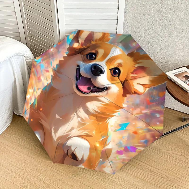 1pc Happy Corgi Celebration Umbrella with Plastic Handle,Suitable for All Seasons Home Travel Outdoor UmbrellaDD280