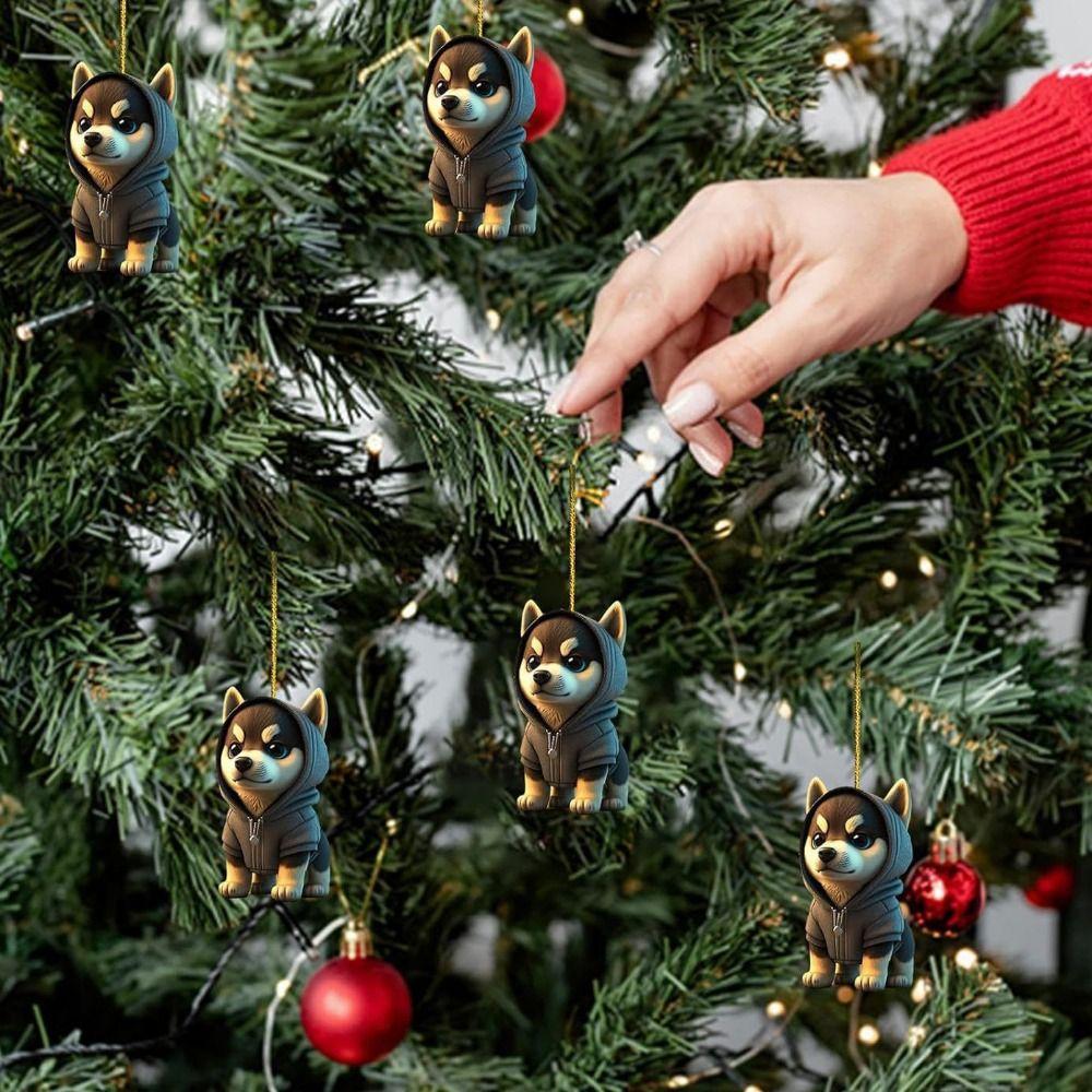 2D Dog Christmas Tree Hanging Pendants Decorative Cartoon Dog Christmas Tree Charms Acrylic Hanging Cartoon Dog Car Pendant Car