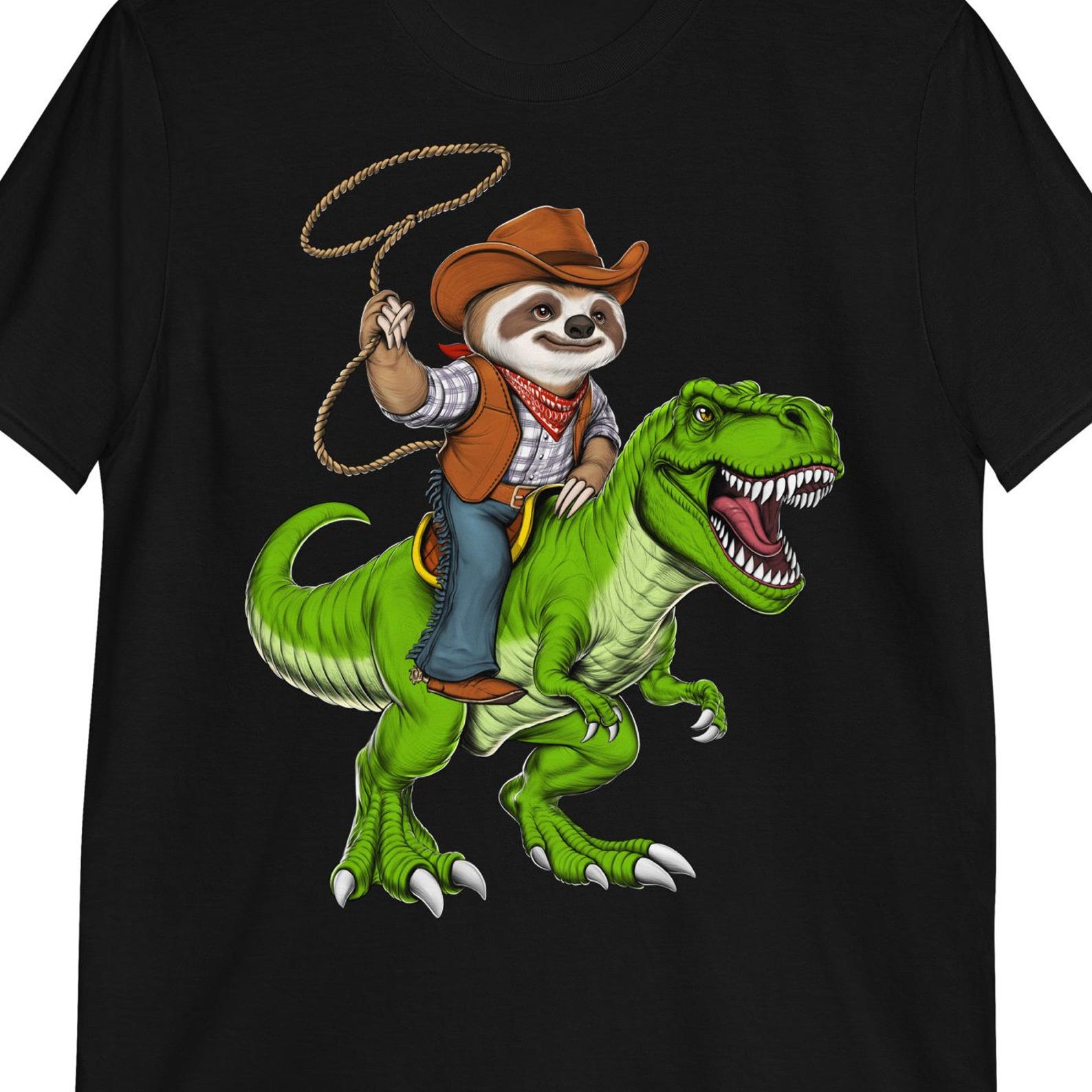 Sloth Cowboy Riding T-Rex Dinosaur T-Shirt: Funny Cowboy Tee 100
