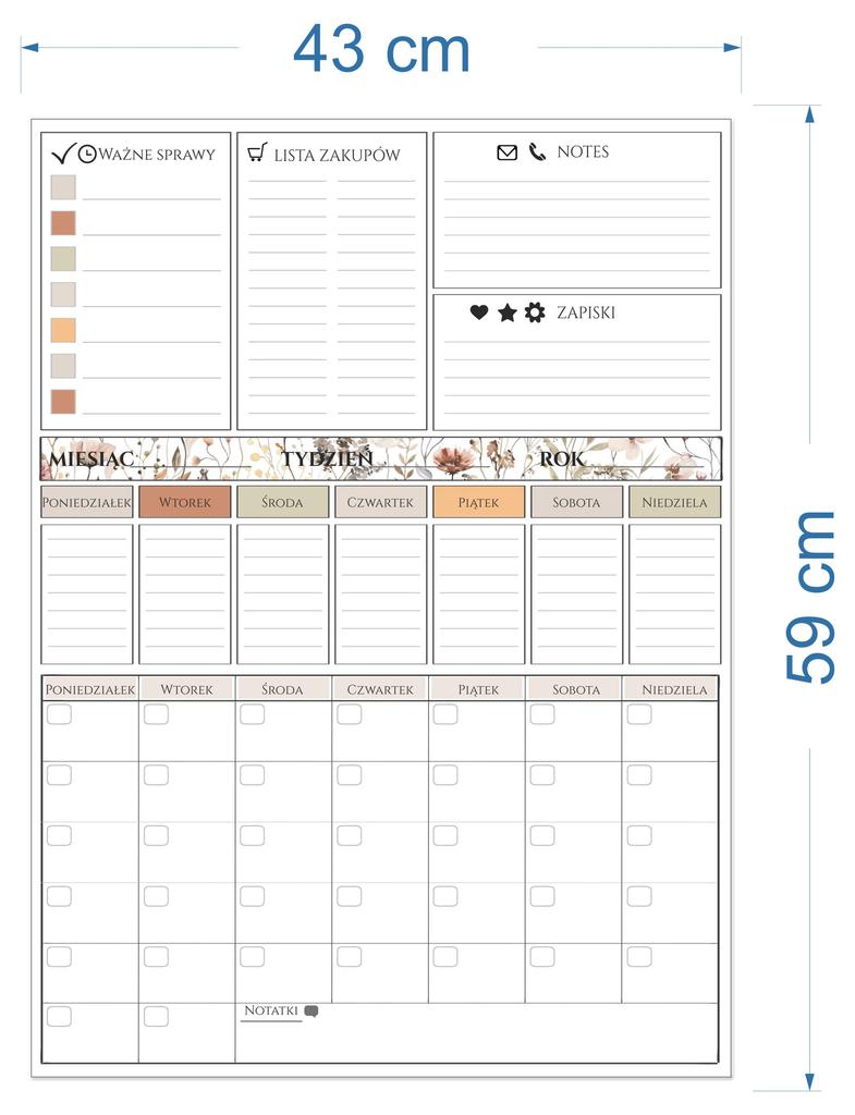 Duży Planer Kalendarz Tablica Magnetyczna Na Lodówkę Pisak + Notes