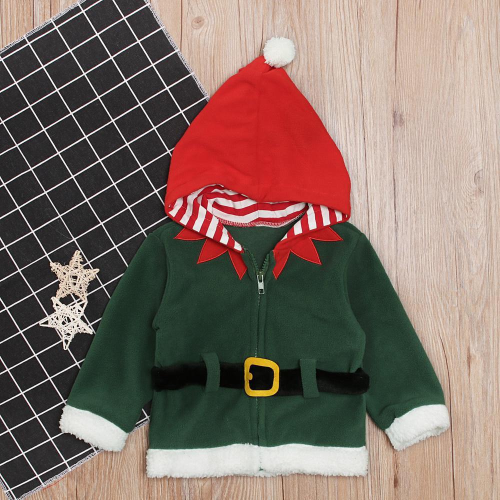 Christmas Santa Claus Kids Boys Girls Plush Zipper Striped Hooded Coat Autumn Winter Clothes for 1-6 Years