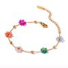 Colorful Flower Bead Necklace and Bracelet Set Fashionable Sturdy Steel Jewelry Accessory for Trendy Women Ladies