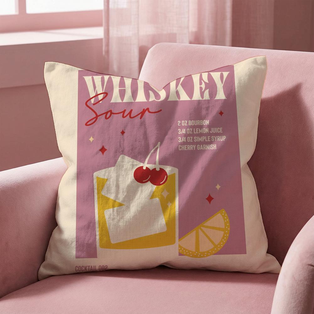 Whiskey Sour Cocktail Cushion Cover Multi-Scene Pillow Cover for Home & Car - Reversible, Soft & Durable for Daily Use