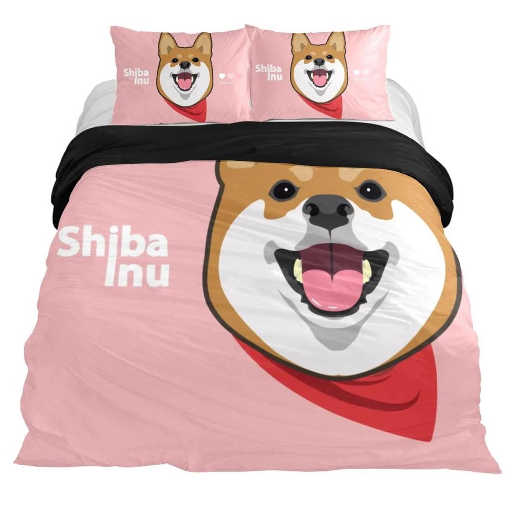 Shiba Inu Duvet Cover Set Cute Shiba Inu Bedding Set Cute Yellow Dog Cartoon Animal Farmhouse Pet Animals Polyester Quilt Cover