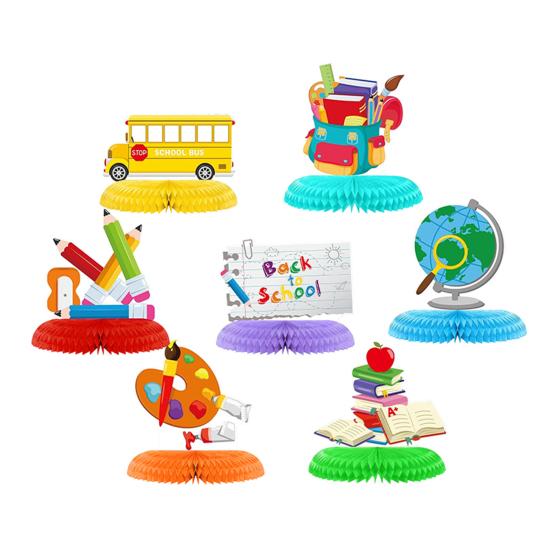 

7Pcs Back-to-School Honeycomb Decor Set Classroom Party Theme Decorations Festive Table Centerpieces for School Bulletin Board & Wall Decor A
