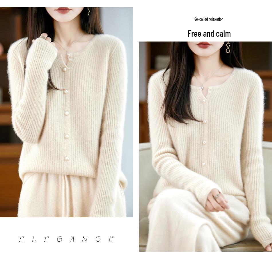 Women's Slim Fit Pure Wool Round Neck Cardigan - 2025 Autumn/Winter Collection