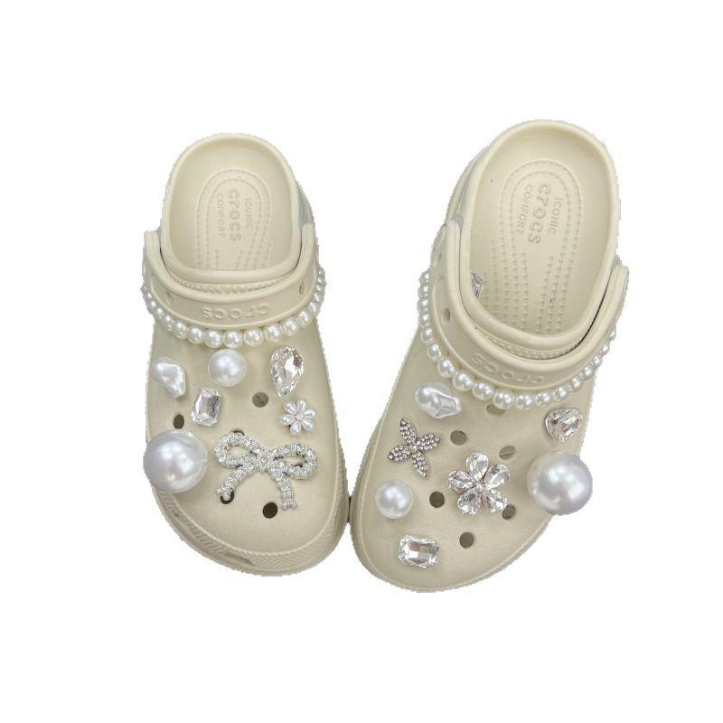 2025 New Model, Hole Shoes, DIY Shoe Flowers, Pearls, Detachable Shoe Buckles, Rhinestone Decorations, Hole Shoe Accessories