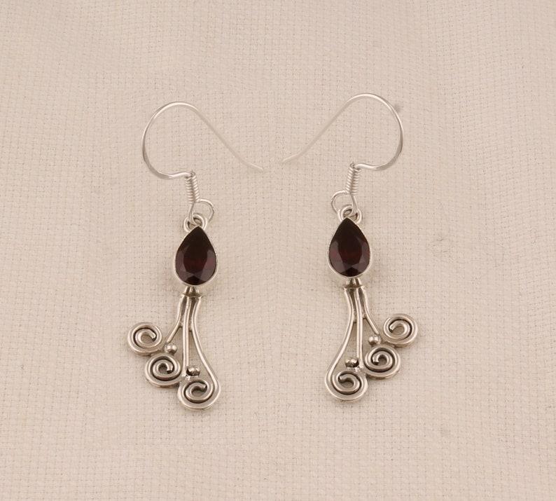 Solid 925 Sterling Silver Red Garnet Gemstone Boho Designer Women Dangler Earring Jewelry