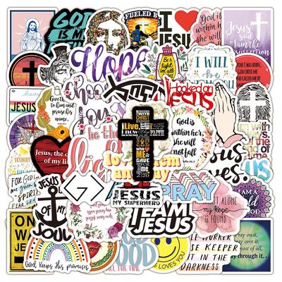 10/30/50pcs Cartoon Jesus Bible Phrase Stickers Christian Religious Graffiti Decals Fridge Phone Case Luggage Sticker Decoration