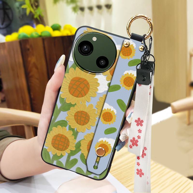 Wrist Strap Waterproof Phone Case For Sharp Aquos R9/SH-51E Oil Painting Anti-knock Ring Durable Kickstand Soft case