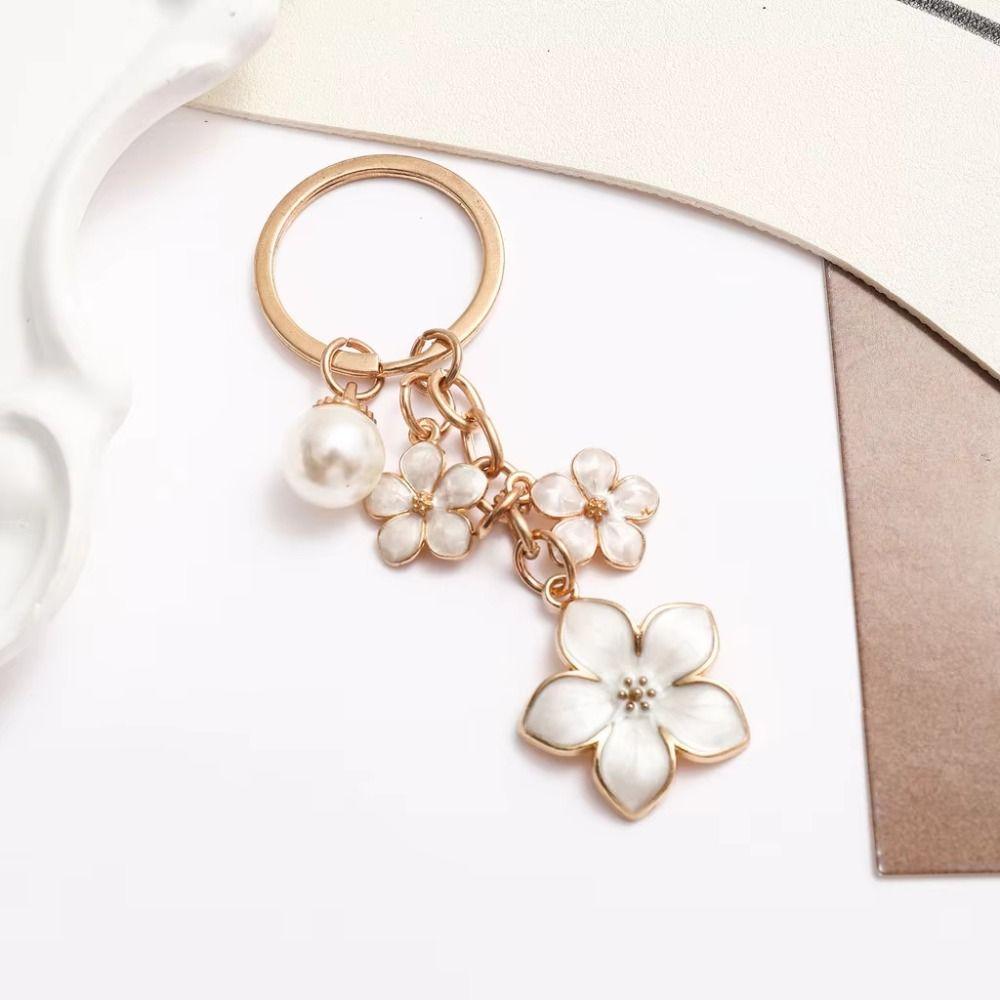 Cherry Blossom Cherry Blossom Keychain Alloy Pearl Drop Keyring Flower Key Holder  Handbag Decor