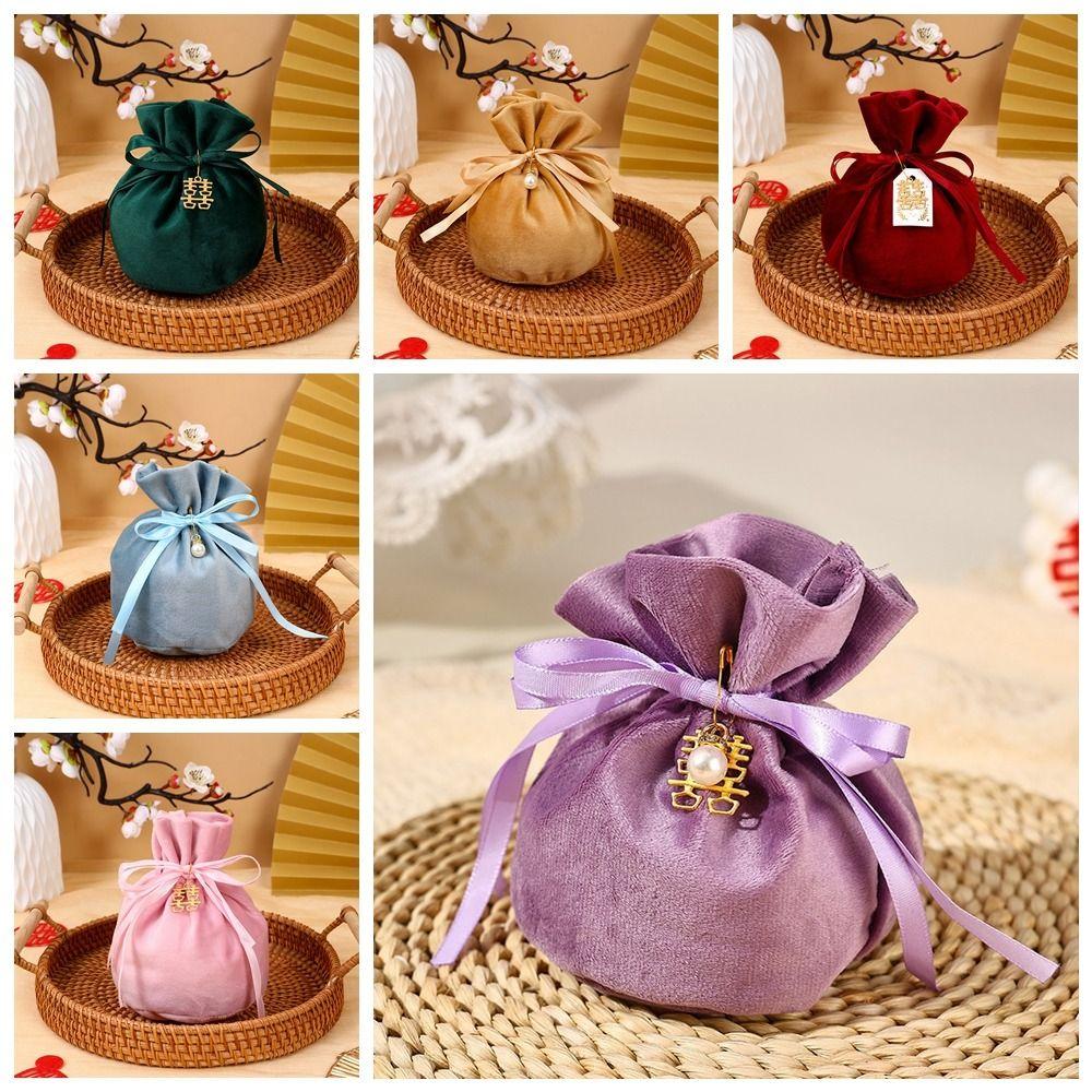 Traditional Drawstring Candy Bag Chinese Wedding Gift Bag Creative Flannel Gift Bag Party