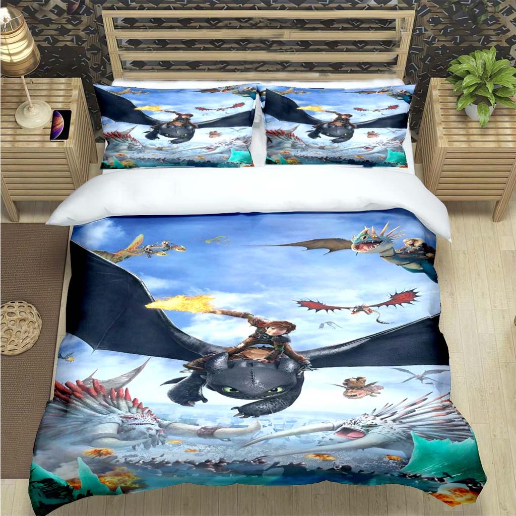 Fashion 3D Movie Cute Roles Dragon Print Bedding Set Duvet Cover Comforter Bed  Youth Kids Girl Boys Luxury Birthday Gift