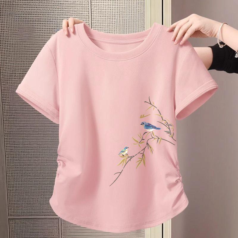 T-shirt a maniche corte stile cinese da donna, top corto estivo beige, outfit alla moda e trendy