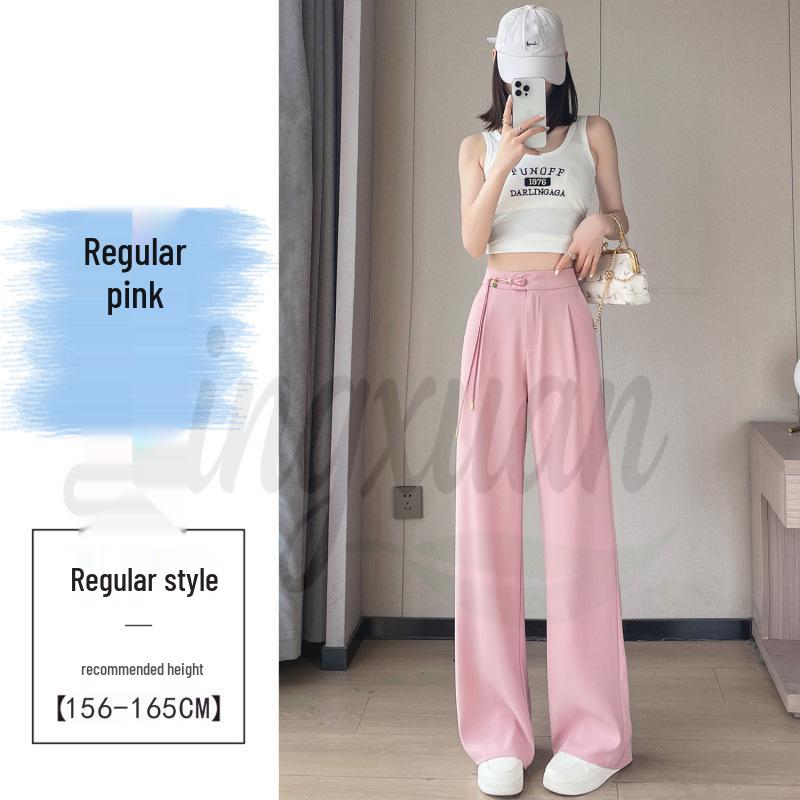 Summer 2026 Chinese Style High Waist Wide Leg Ice Silk Pants for Women
