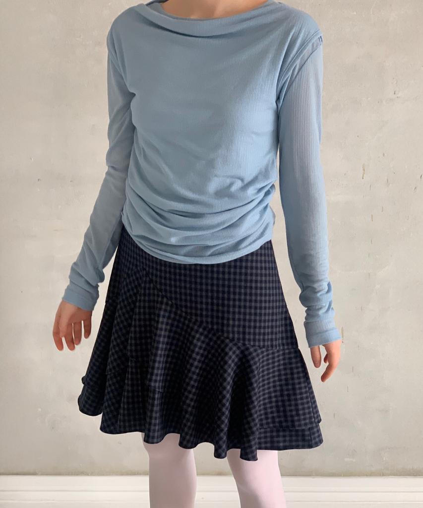 Toabe Tiered Ruffle Check Skirt (Blue Navy)