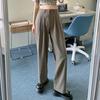 Women Suit Pants Button Zipper Fly High Waist Long Trousers Solid Color Straight Wide Leg Office Lady Pants