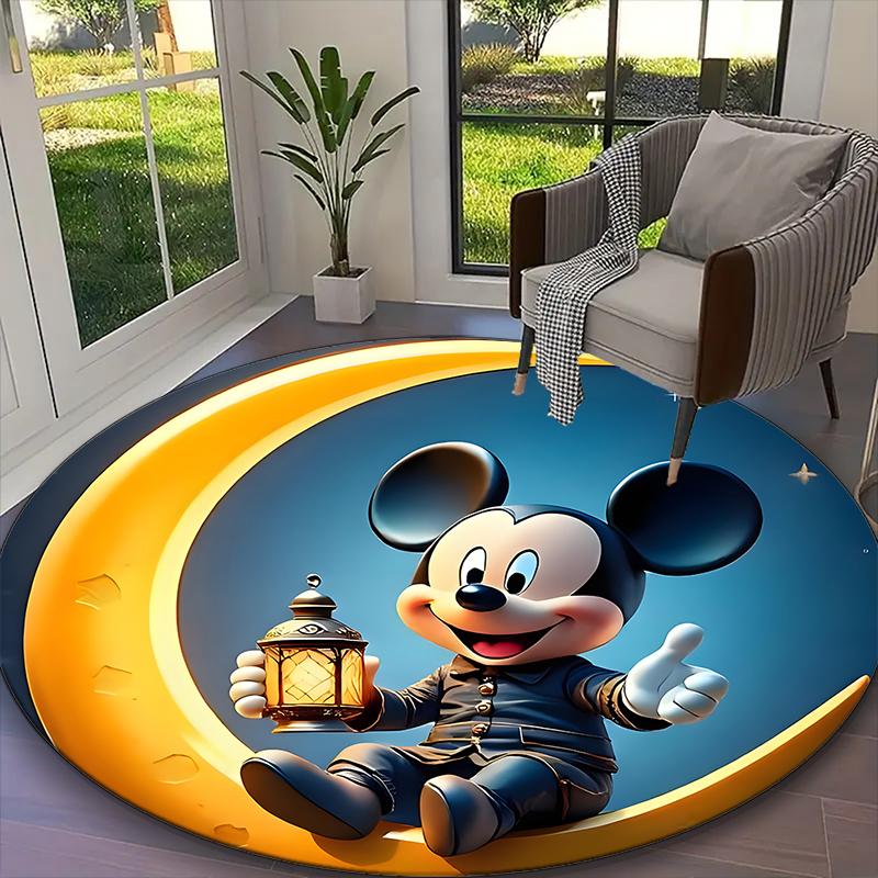 1pc Mickey Mouse Pastel Blue Floral Hearts Rug, Comfortable Printed Home Round Carpet, Cozy Office Chair Rug