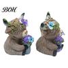 Whimsical Courtyard Sculptures Lavender Highland Cow Resin Figurine, Cute Fluffy with Butterfly Bow & Floral Wreath, Animal Figurines Pastel