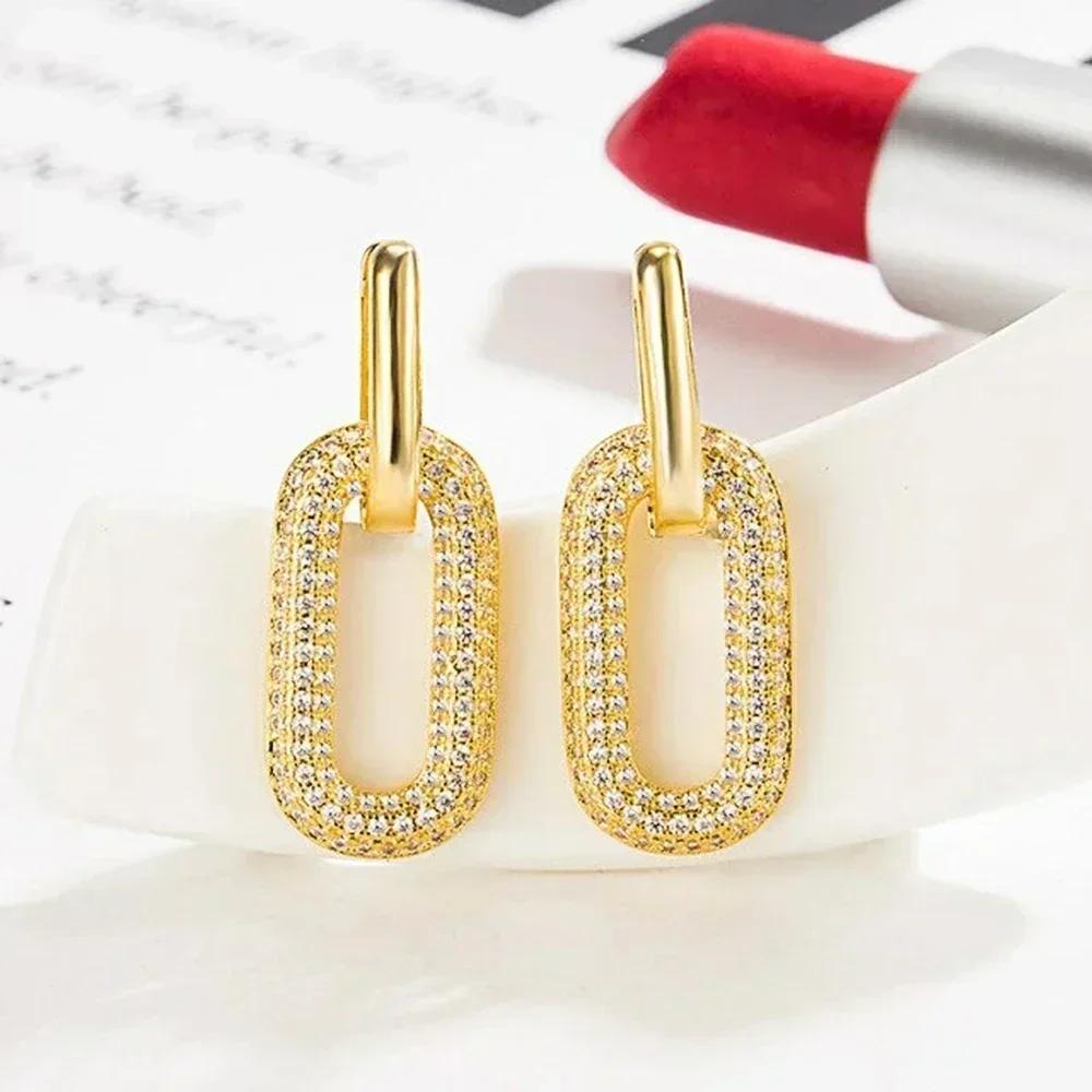 

2026 Simple Geometric Link Women s Dangle Earrings Gold Color 2026 Modern Fashion Office Lady s Versatile Wholesale